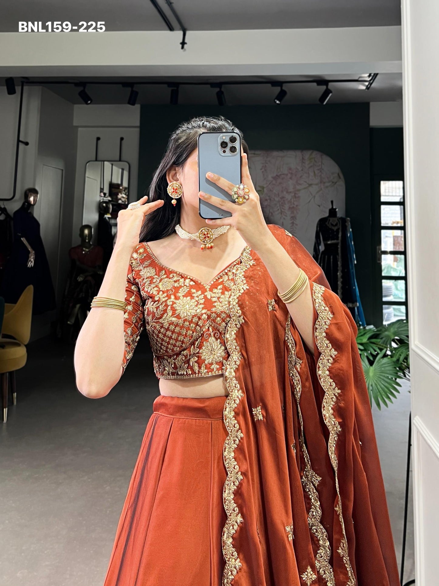 Lehenga Rangoli Silk Sequins and Thread Embroidery Work - MNL159