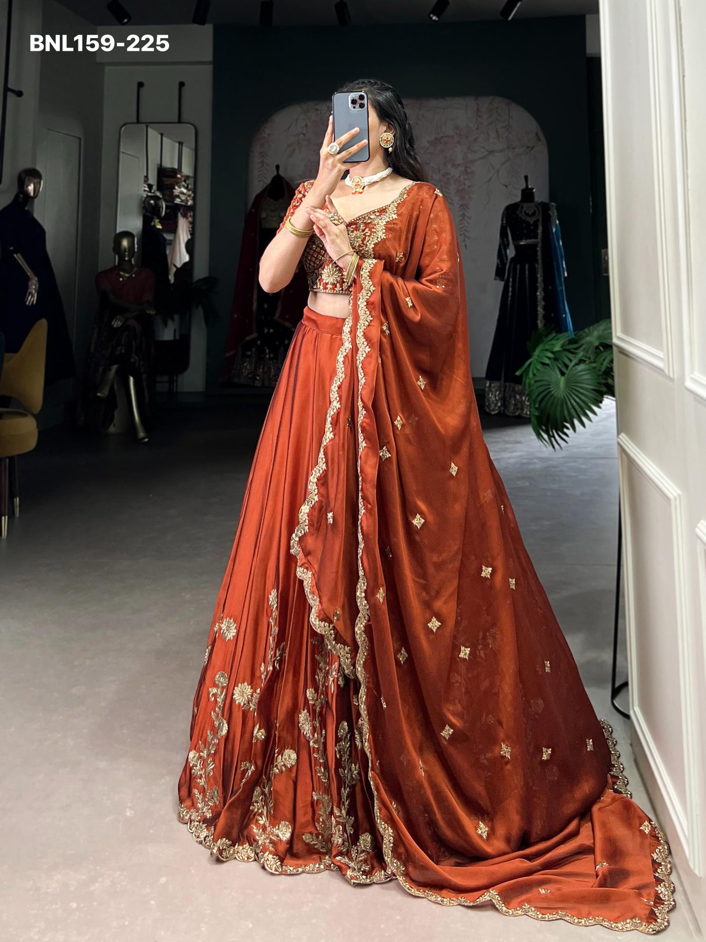 Lehenga Rangoli Silk Sequins and Thread Embroidery Work - MNL159