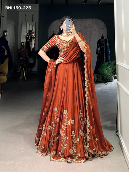 Lehenga Rangoli Silk Sequins and Thread Embroidery Work - MNL159