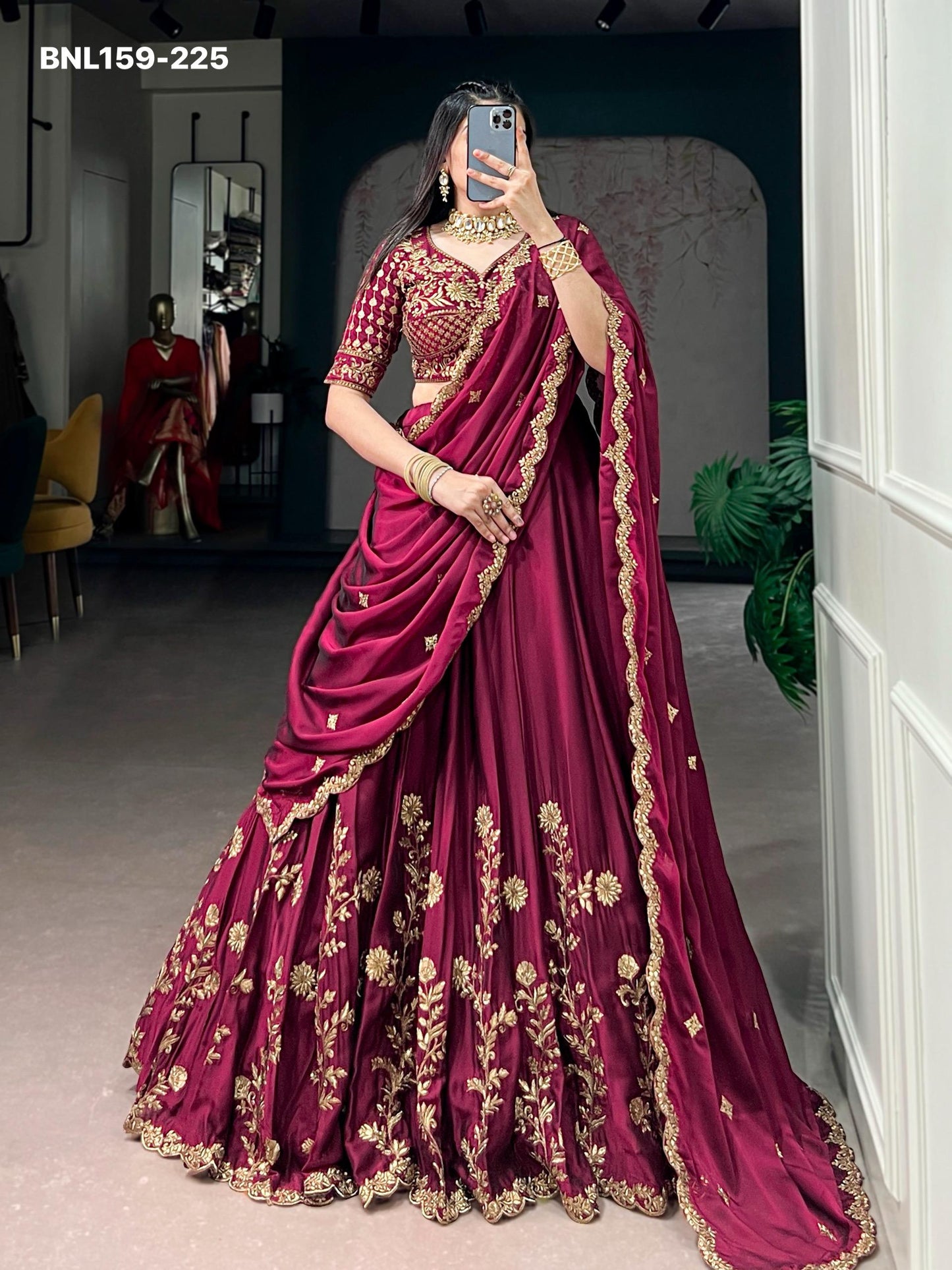 Lehenga Rangoli Silk Sequins and Thread Embroidery Work - MNL159
