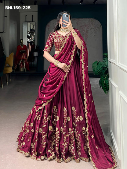 Lehenga Rangoli Silk Sequins and Thread Embroidery Work - MNL159