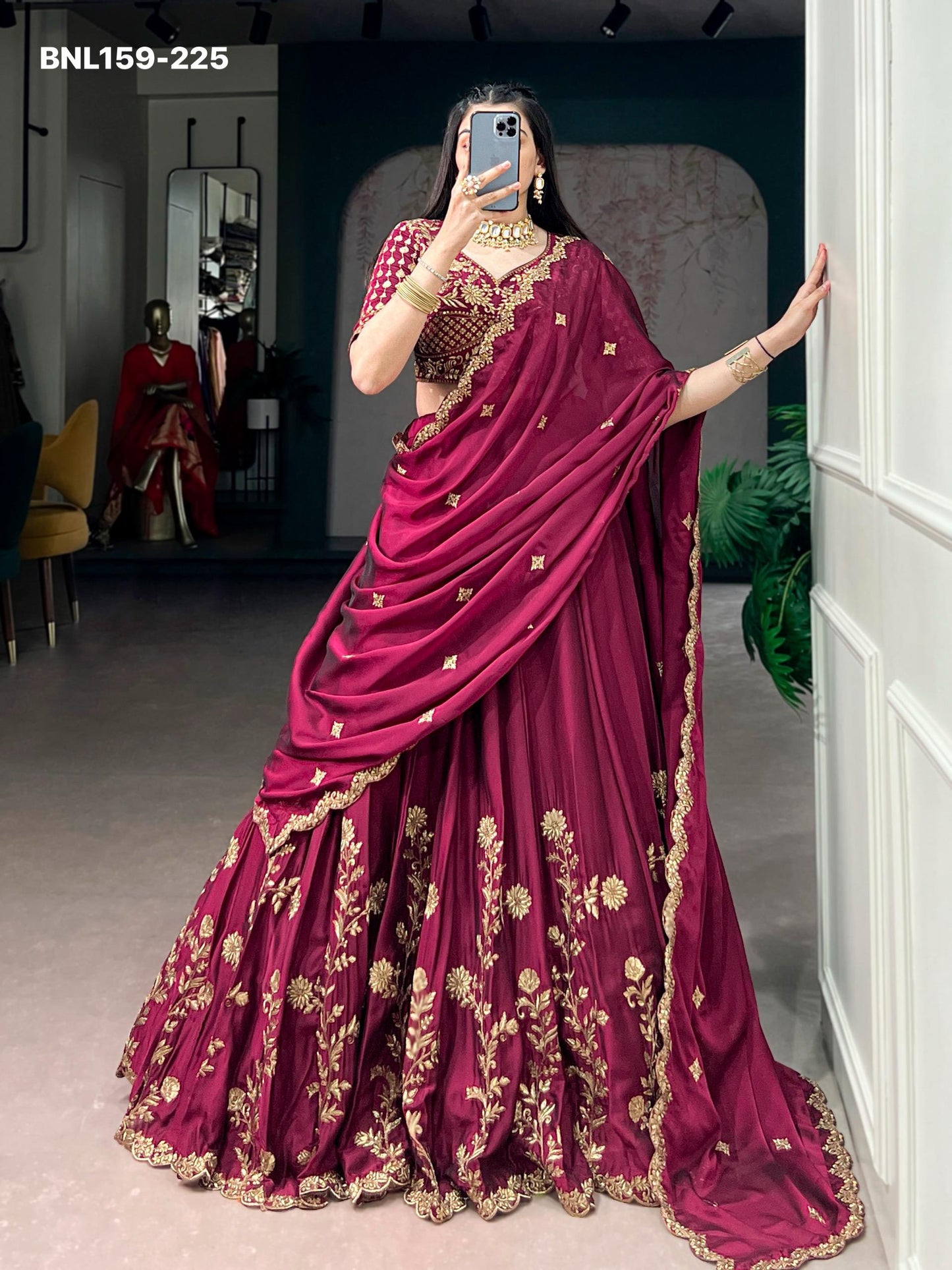 Lehenga Rangoli Silk Sequins and Thread Embroidery Work - MNL159