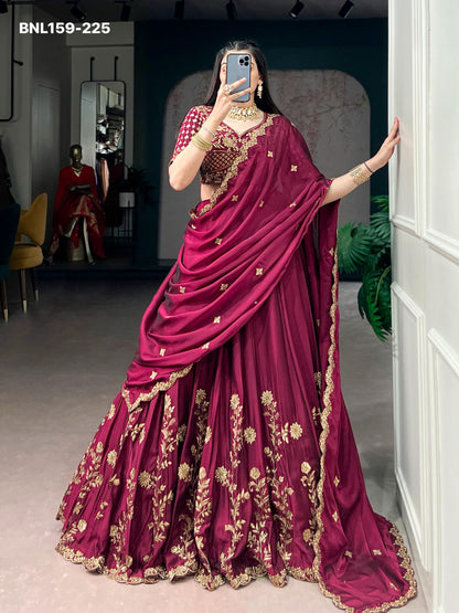 Lehenga Rangoli Silk Sequins and Thread Embroidery Work - MNL159