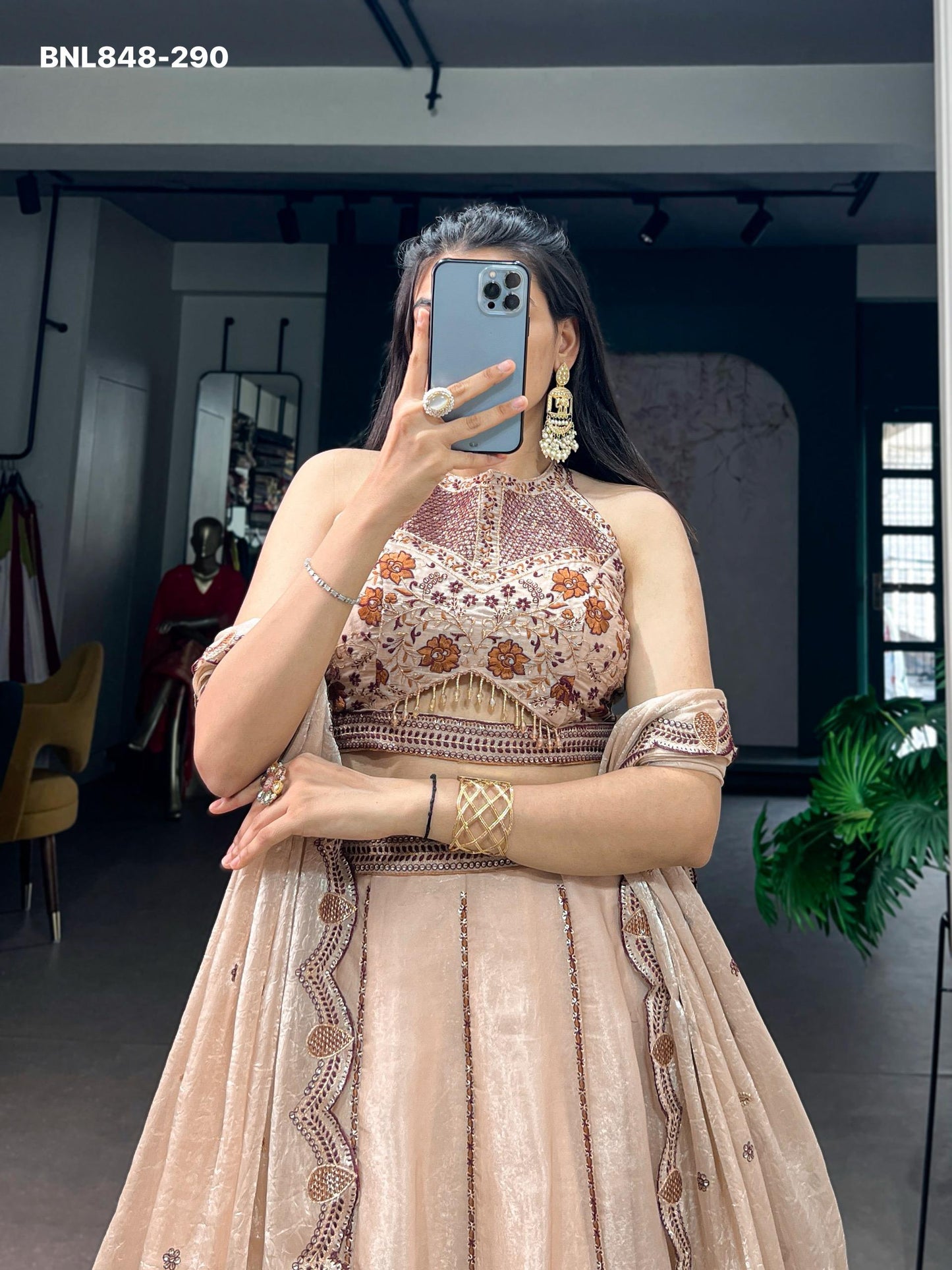Lehenga  Spider crush with Sequins and Thread Embroidery Wok - MNL848