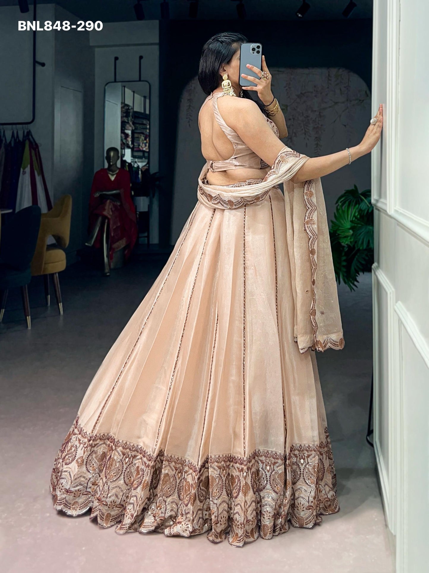 Lehenga  Spider crush with Sequins and Thread Embroidery Wok - MNL848