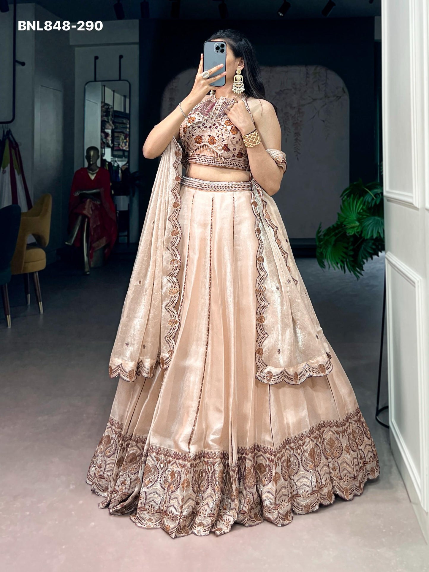 Lehenga  Spider crush with Sequins and Thread Embroidery Wok - MNL848