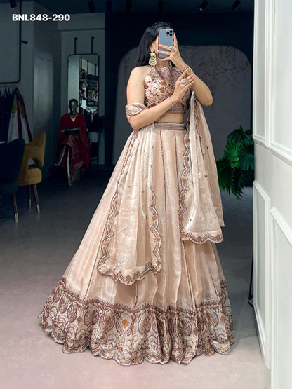 Lehenga  Spider crush with Sequins and Thread Embroidery Wok - MNL848