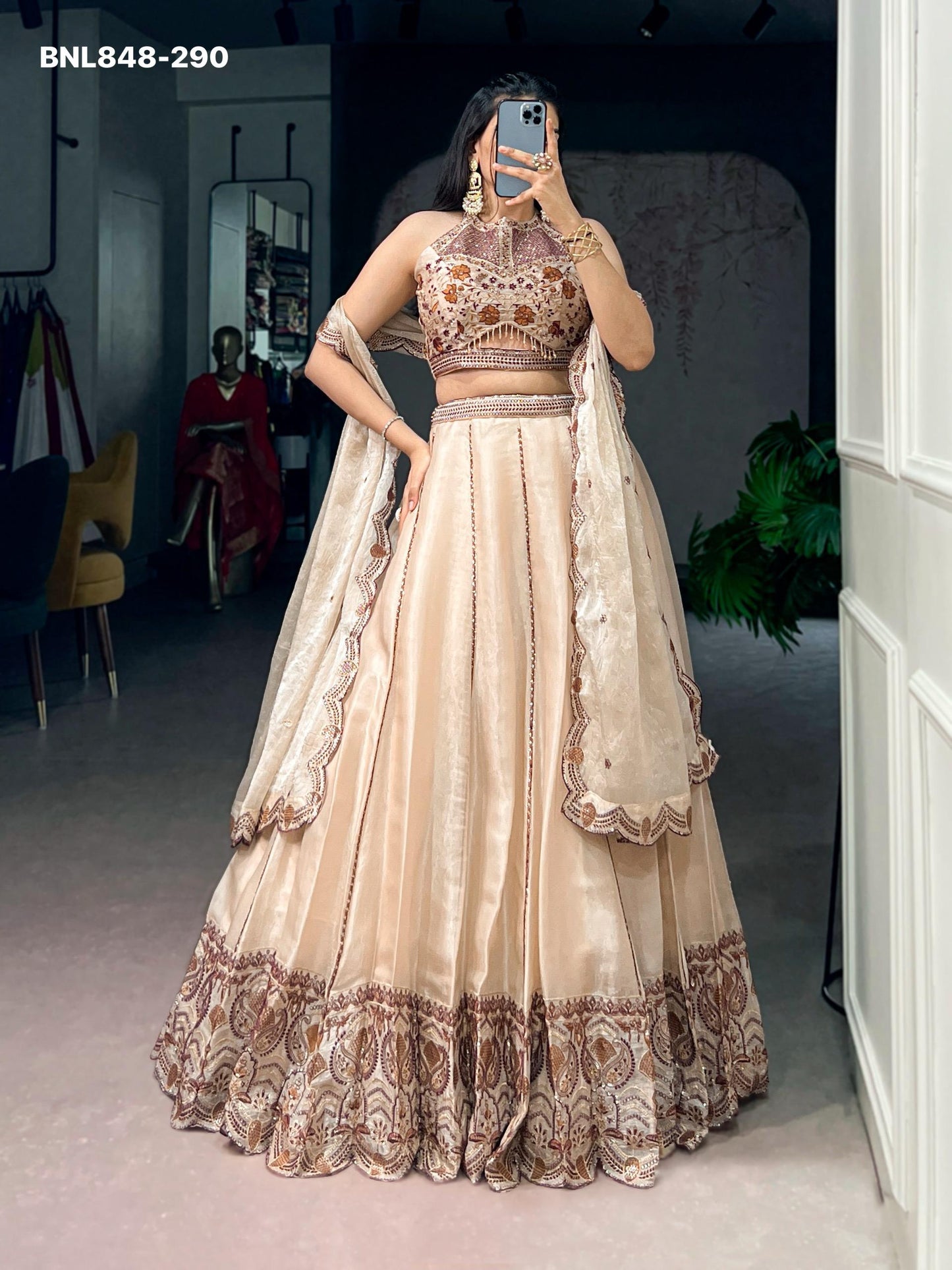 Lehenga  Spider crush with Sequins and Thread Embroidery Wok - MNL848