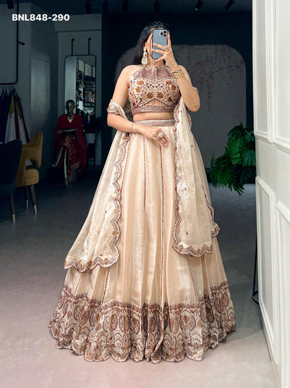Lehenga  Spider crush with Sequins and Thread Embroidery Wok - MNL848