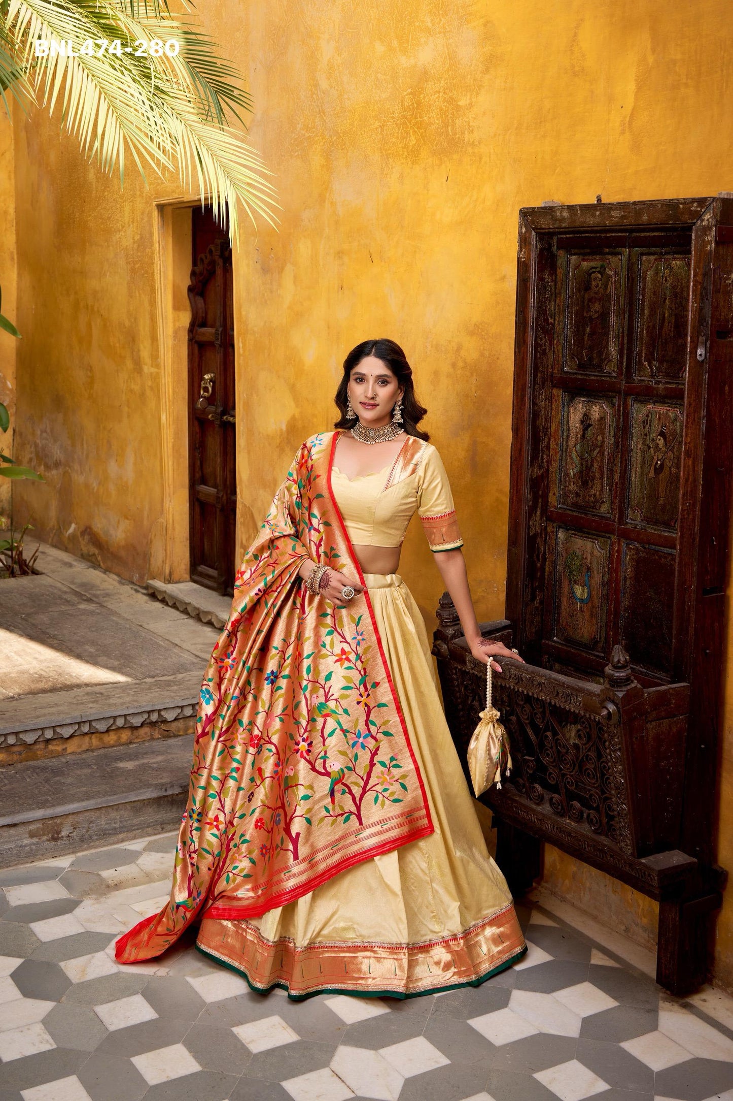 Paithani Silk Paithani lehenga choli  traditional zari weaving meets graceful lace borders- MNL474