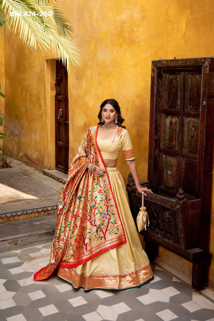 Paithani Silk Paithani lehenga choli  traditional zari weaving meets graceful lace borders- MNL474