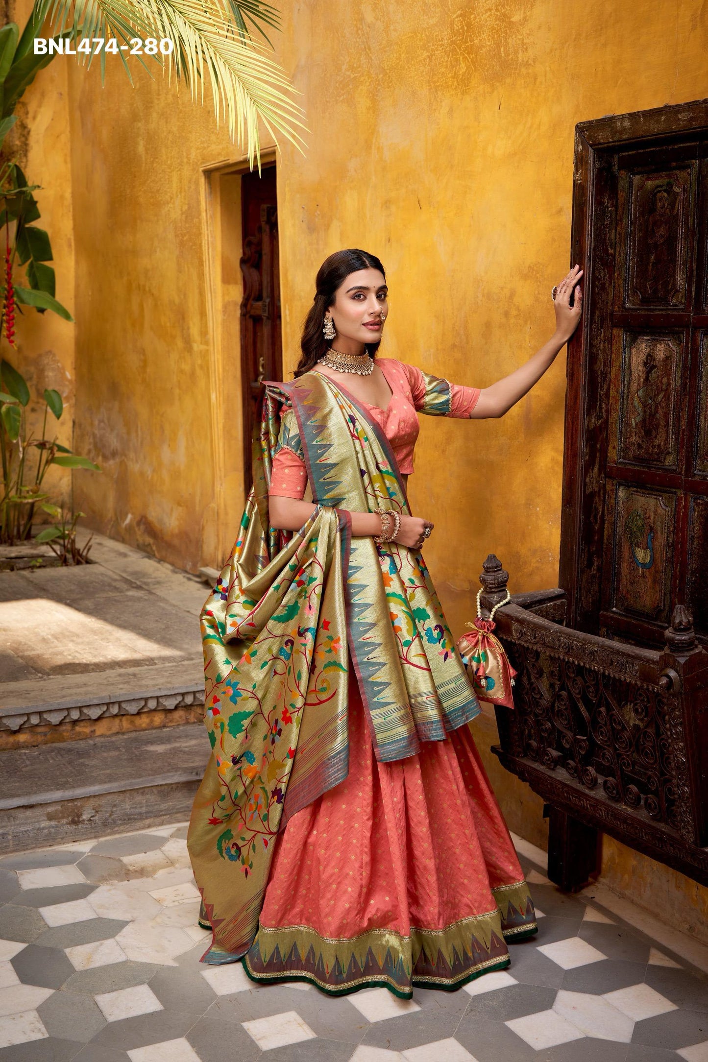 Paithani Silk Paithani lehenga choli  traditional zari weaving meets graceful lace borders- MNL474