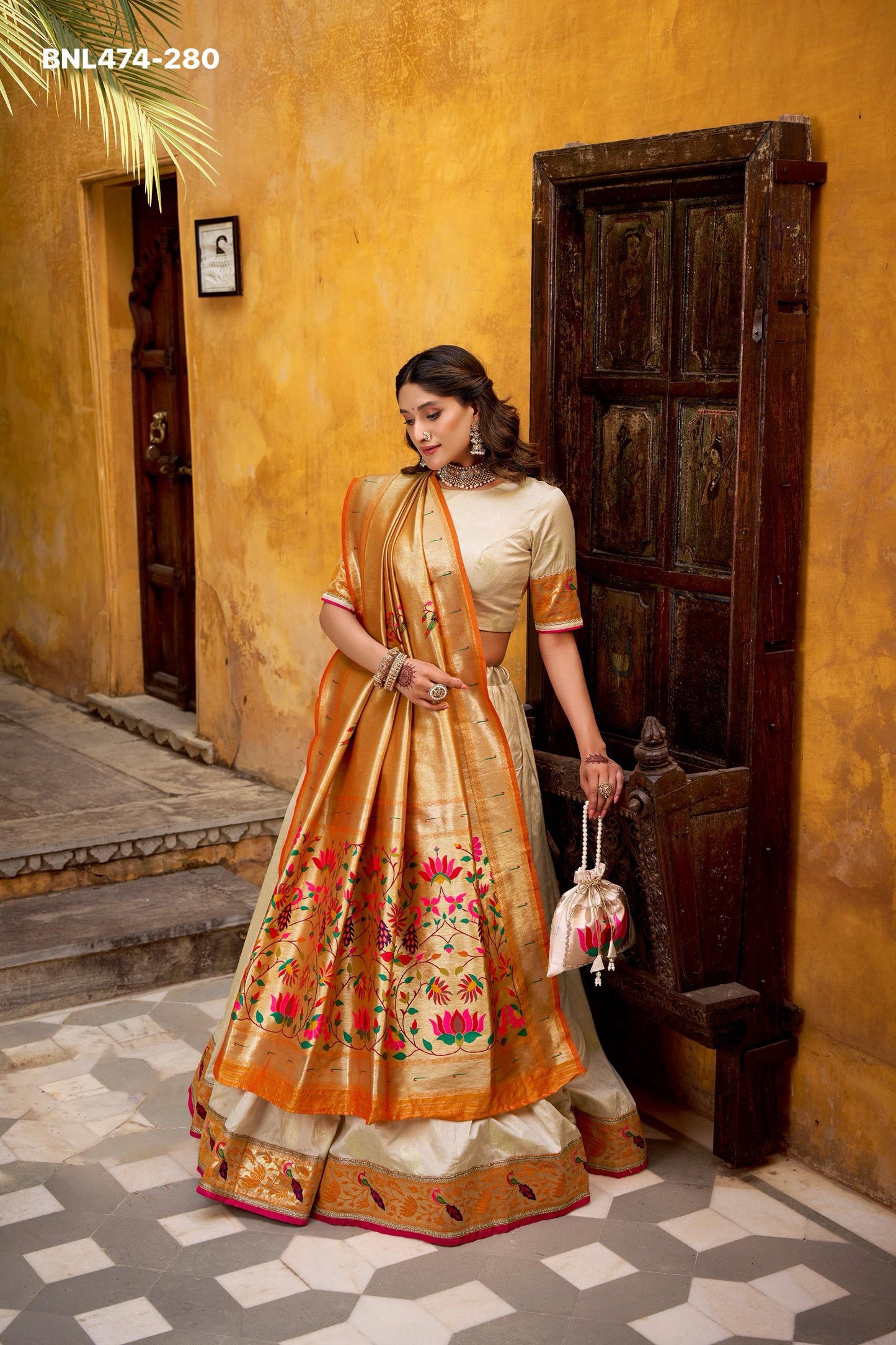 Paithani Silk Paithani lehenga choli  traditional zari weaving meets graceful lace borders- MNL474