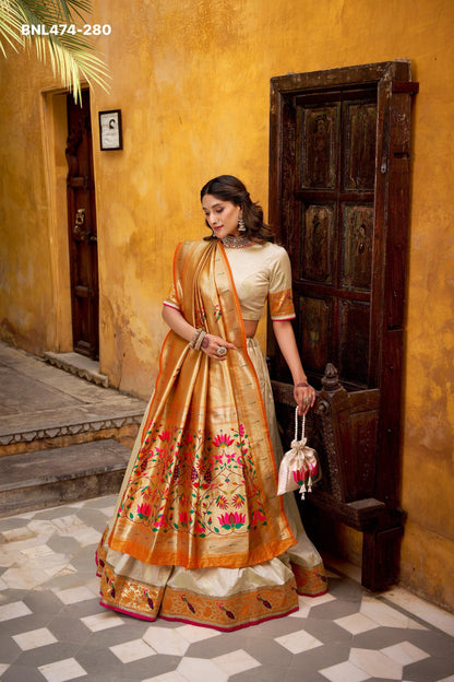 Paithani Silk Paithani lehenga choli  traditional zari weaving meets graceful lace borders- MNL474