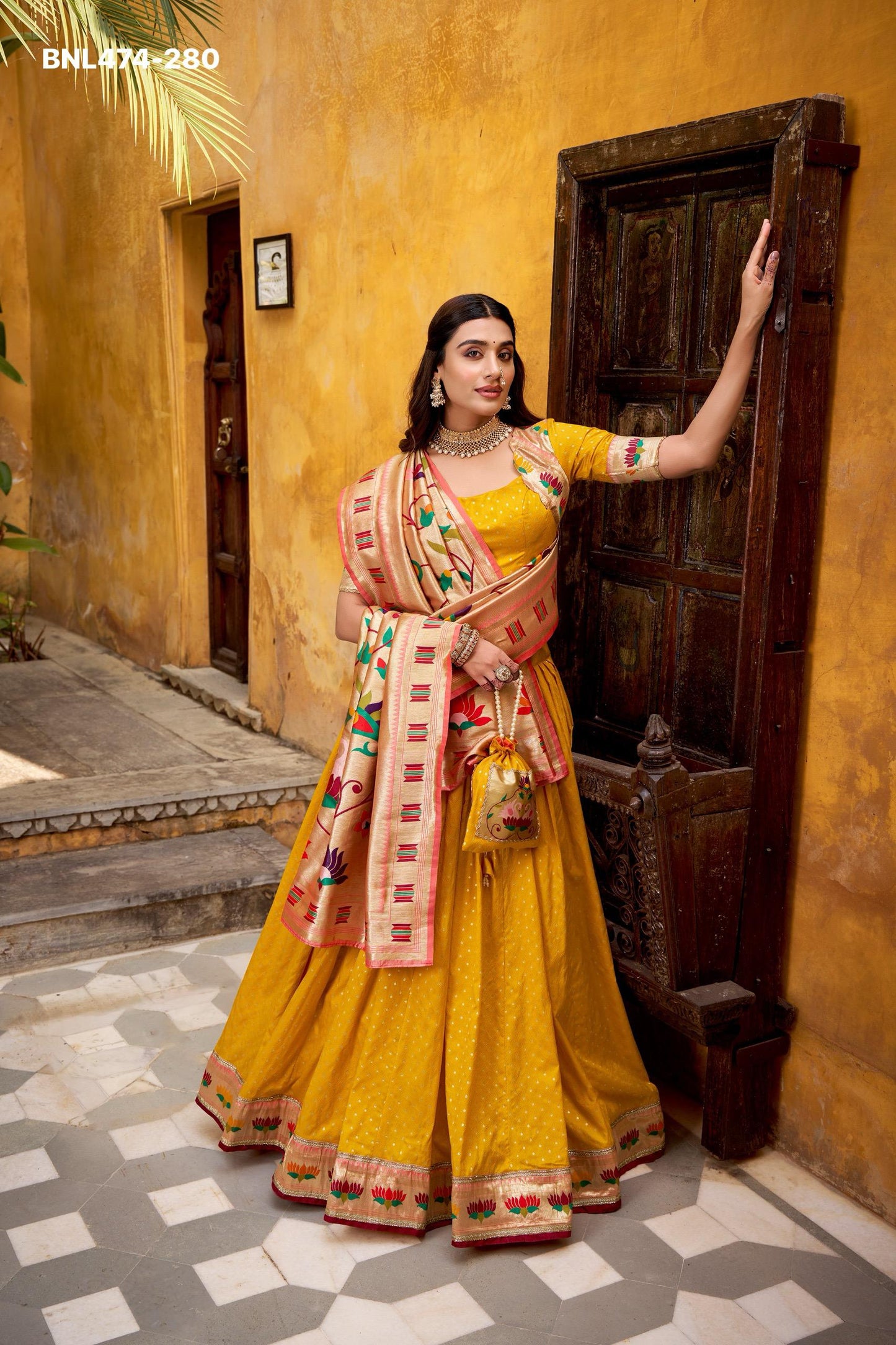 Paithani Silk Paithani lehenga choli  traditional zari weaving meets graceful lace borders- MNL474