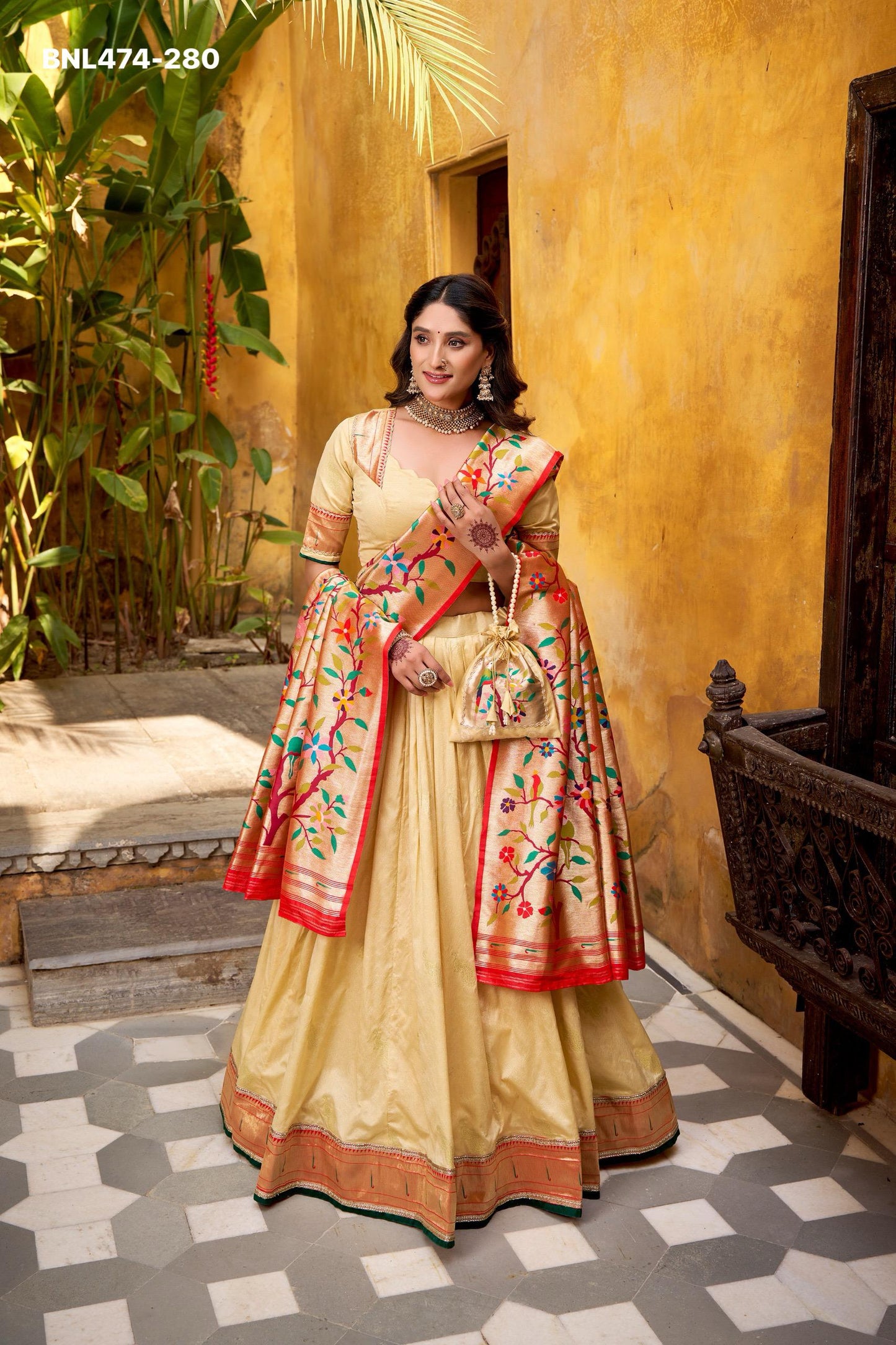 Paithani Silk Paithani lehenga choli  traditional zari weaving meets graceful lace borders- MNL474