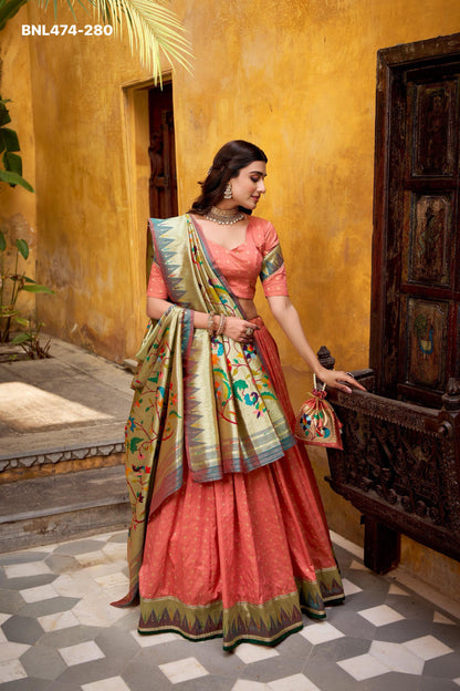 Paithani Silk Paithani lehenga choli  traditional zari weaving meets graceful lace borders- MNL474