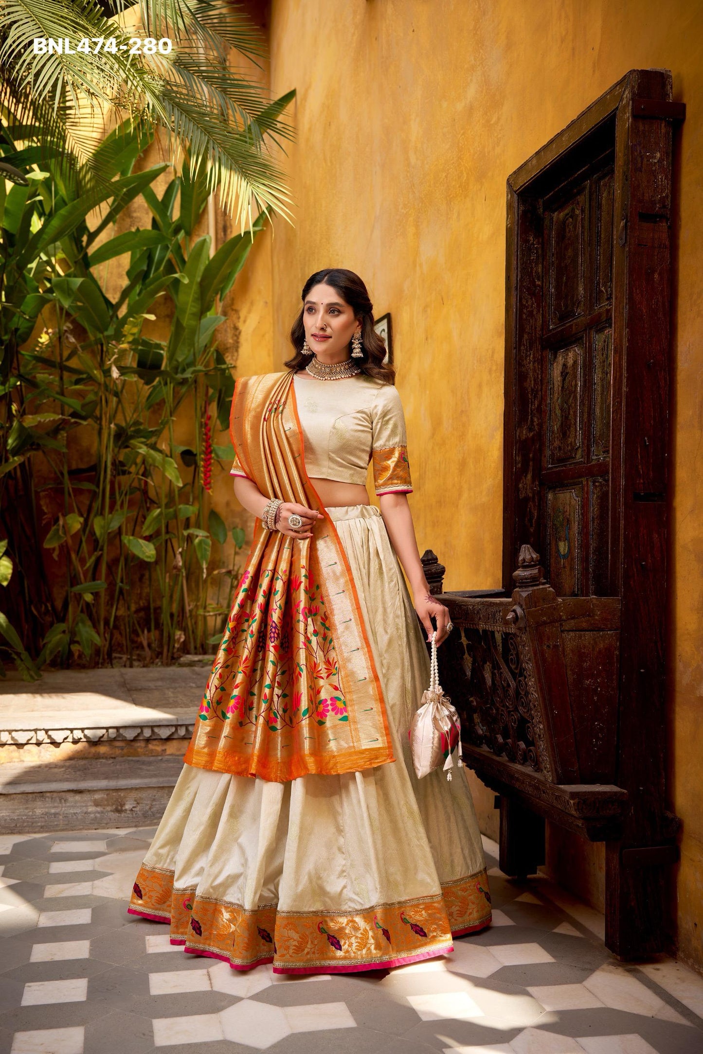 Paithani Silk Paithani lehenga choli  traditional zari weaving meets graceful lace borders- MNL474