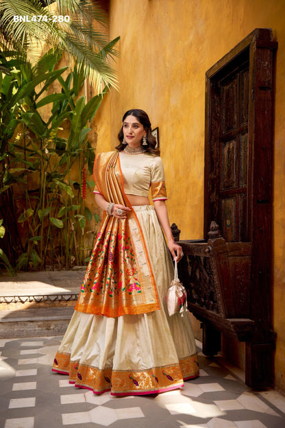 Paithani Silk Paithani lehenga choli  traditional zari weaving meets graceful lace borders- MNL474