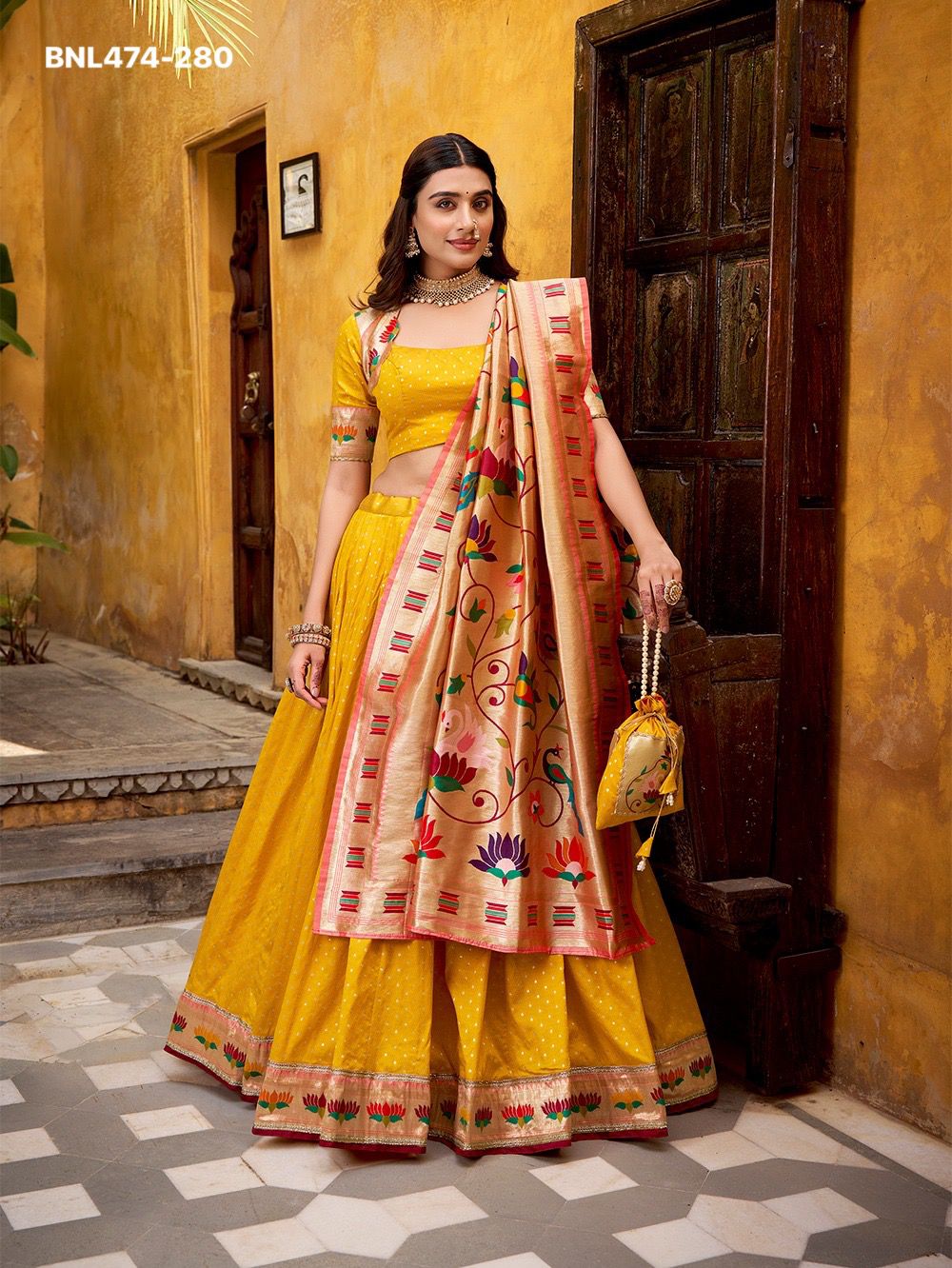 Paithani Silk Paithani lehenga choli  traditional zari weaving meets graceful lace borders- MNL474
