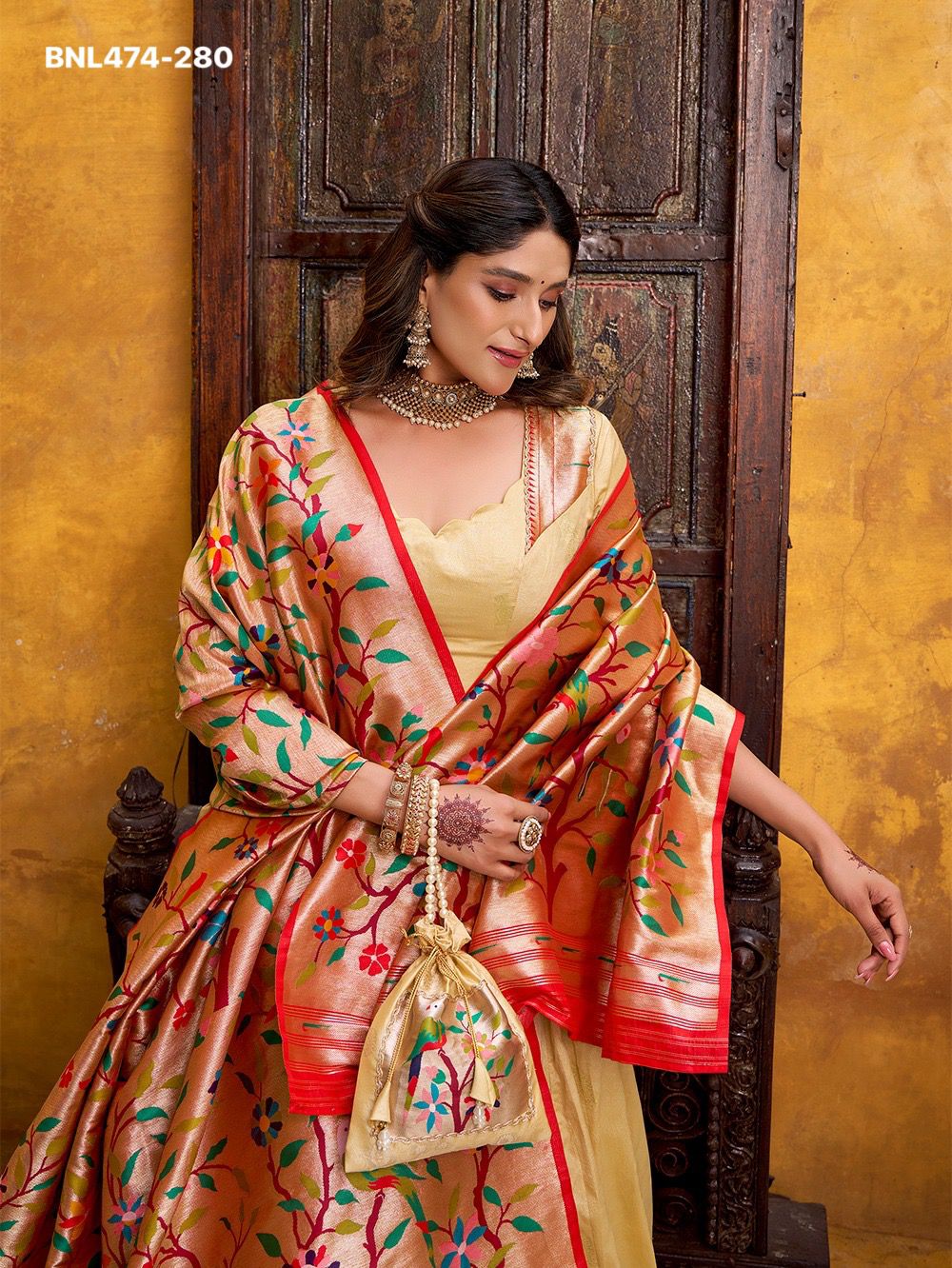 Paithani Silk Paithani lehenga choli  traditional zari weaving meets graceful lace borders- MNL474