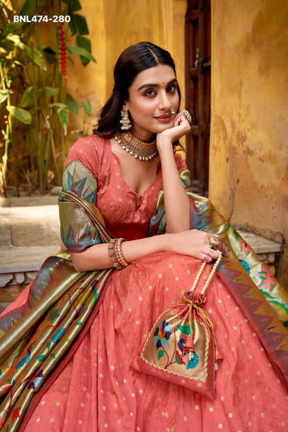 Paithani Silk Paithani lehenga choli  traditional zari weaving meets graceful lace borders- MNL474