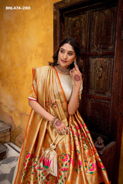 Paithani Silk Paithani lehenga choli  traditional zari weaving meets graceful lace borders- MNL474