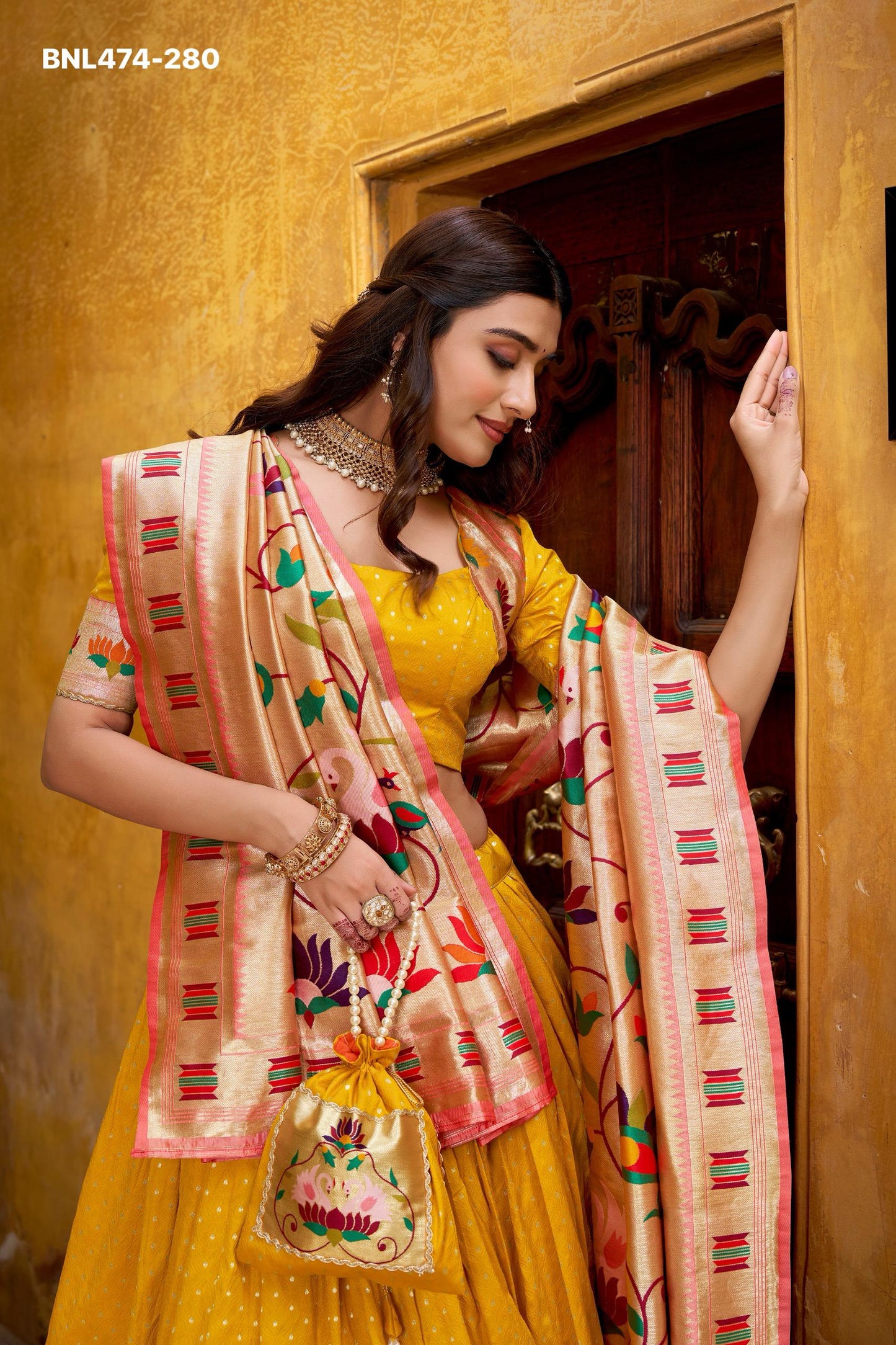 Paithani Silk Paithani lehenga choli  traditional zari weaving meets graceful lace borders- MNL474
