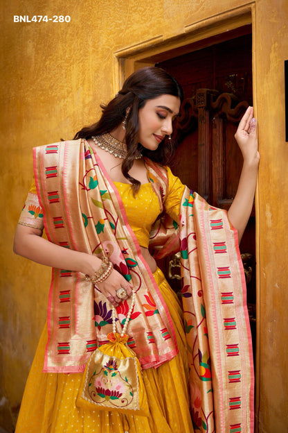 Paithani Silk Paithani lehenga choli  traditional zari weaving meets graceful lace borders- MNL474