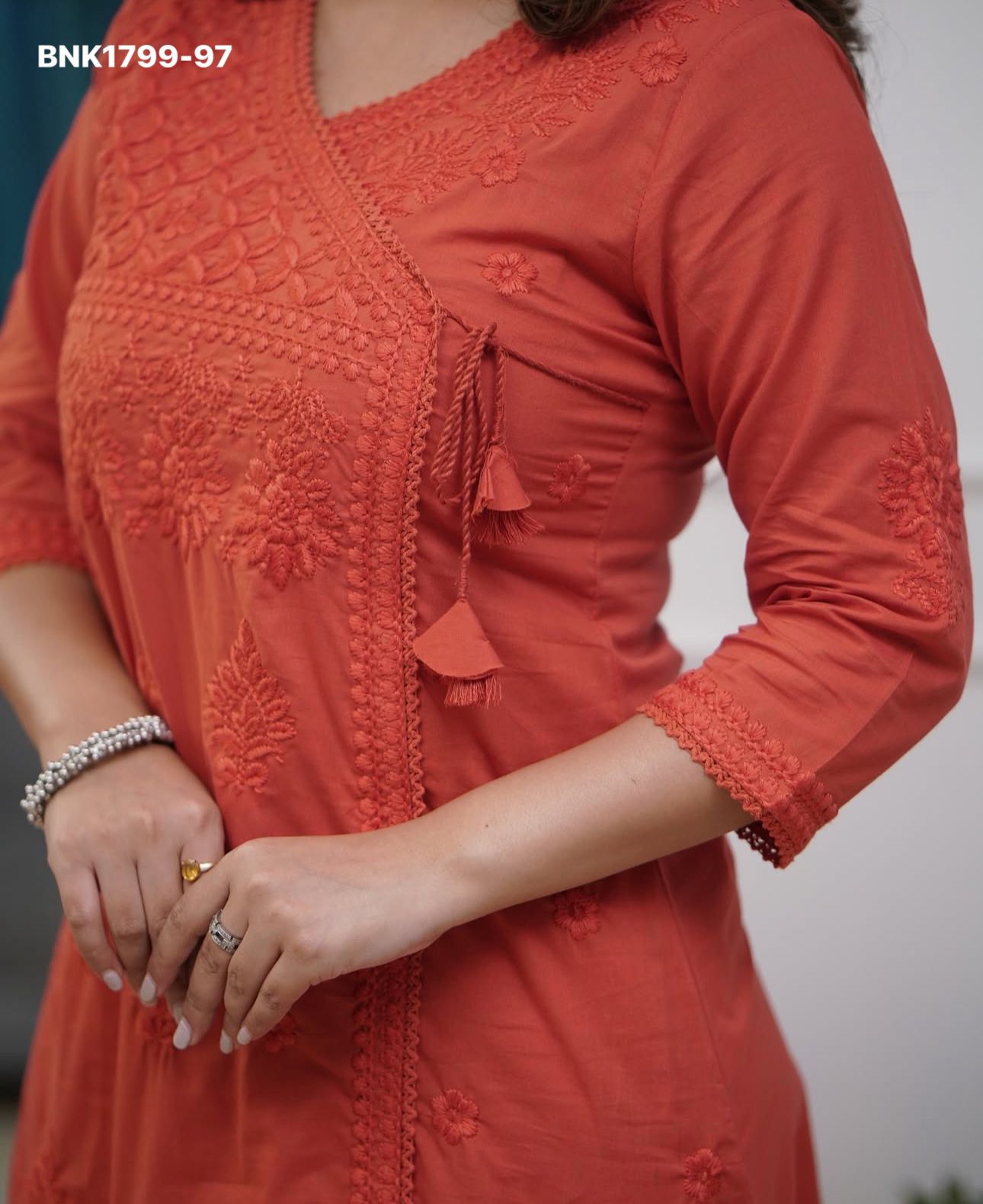 Beautiful cotton chikankari angrakha style pant sets - MNK1799
