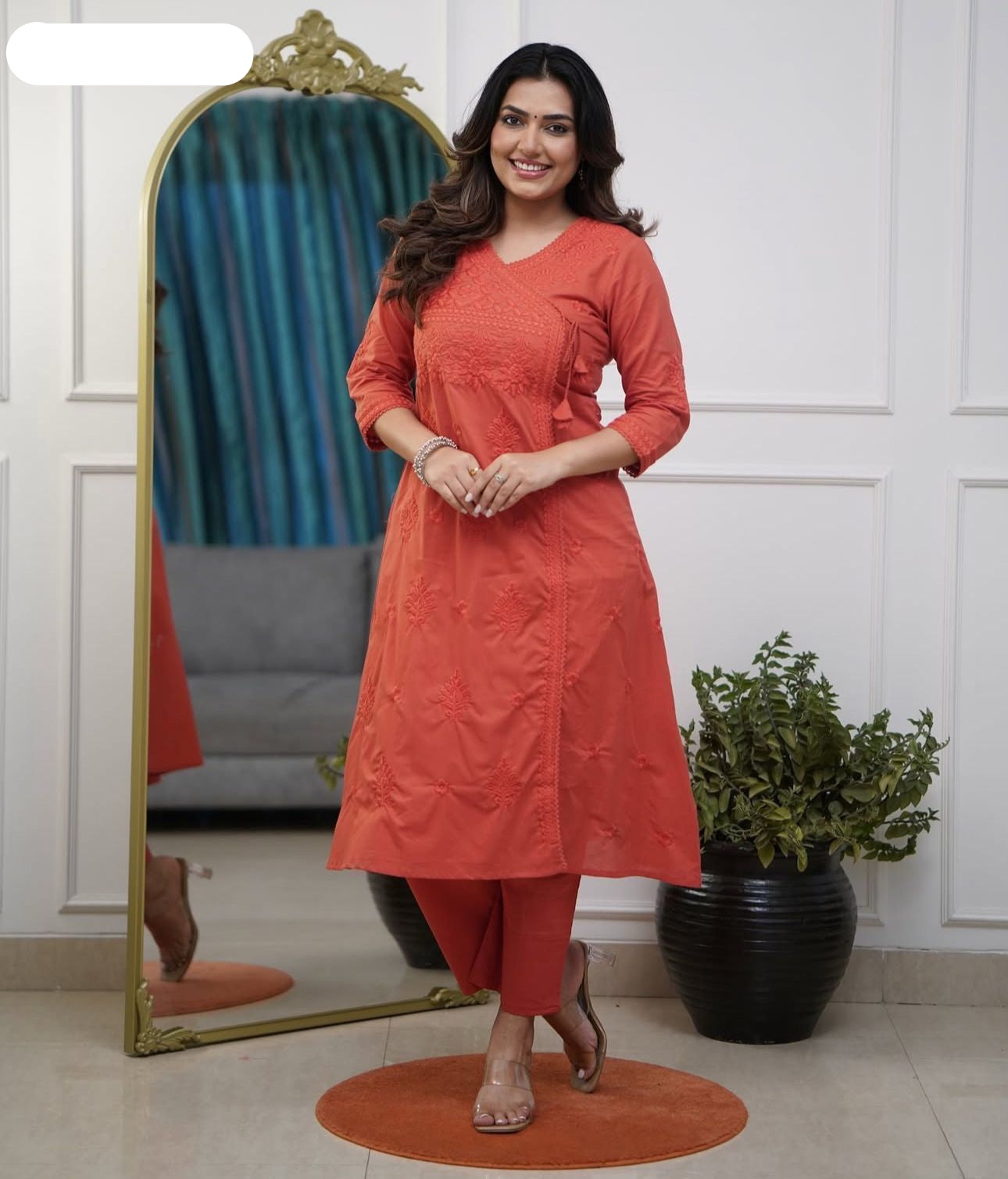 Beautiful cotton chikankari angrakha style pant sets - MNK1799