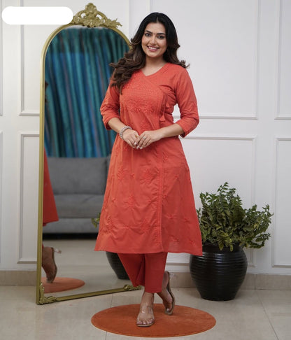 Beautiful cotton chikankari angrakha style pant sets - MNK1799