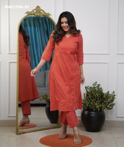 Beautiful cotton chikankari angrakha style pant sets - MNK1799