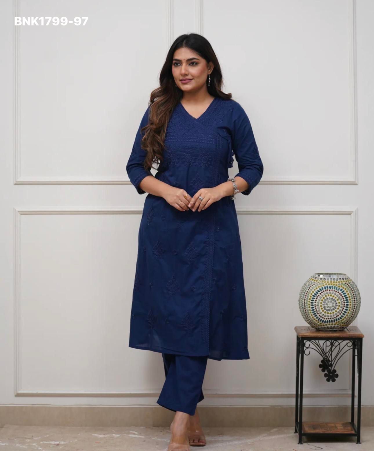 Beautiful cotton chikankari angrakha style pant sets - MNK1799