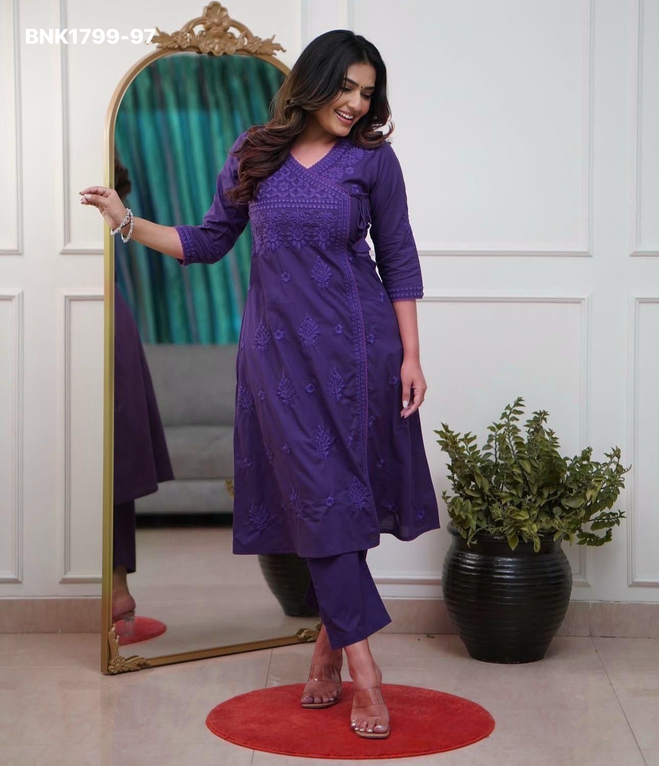 Beautiful cotton chikankari angrakha style pant sets - MNK1799
