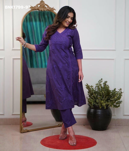 Beautiful cotton chikankari angrakha style pant sets - MNK1799