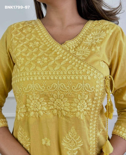 Beautiful cotton chikankari angrakha style pant sets - MNK1799