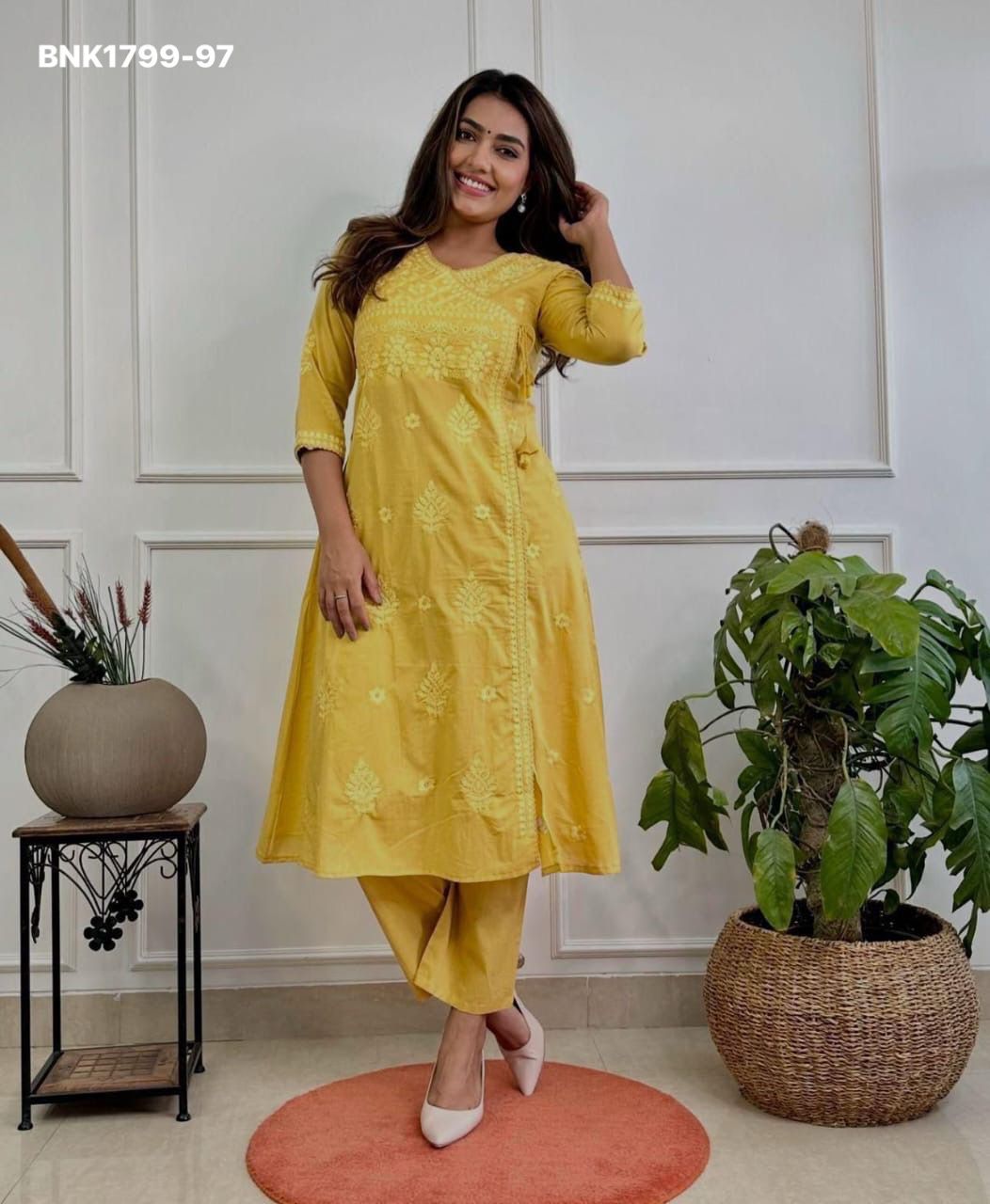 Beautiful cotton chikankari angrakha style pant sets - MNK1799