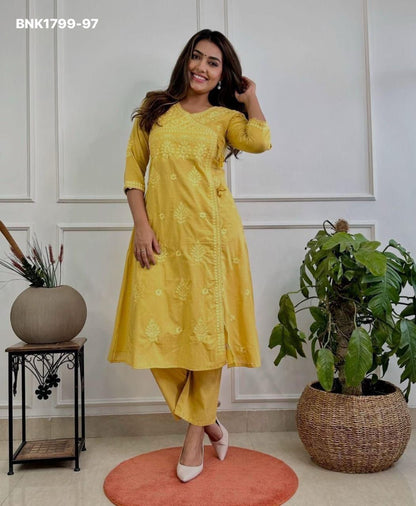 Beautiful cotton chikankari angrakha style pant sets - MNK1799