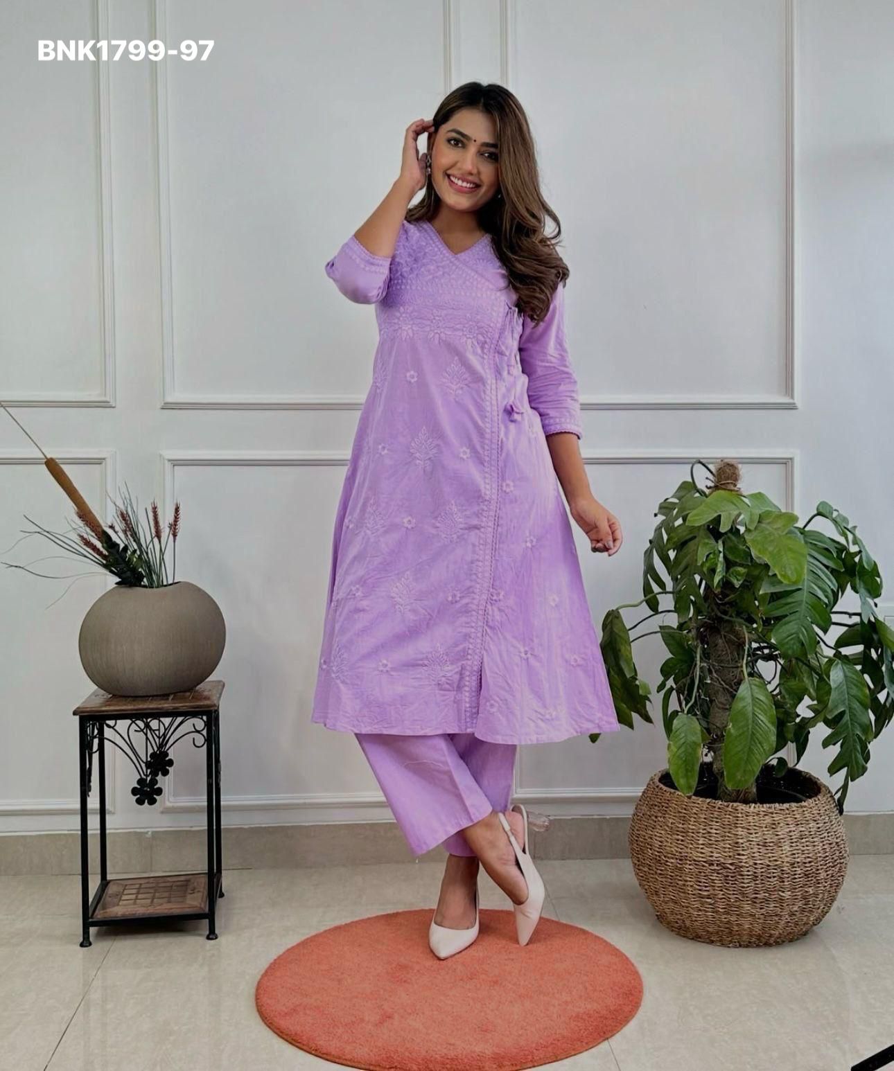 Beautiful cotton chikankari angrakha style pant sets - MNK1799