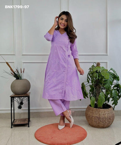Beautiful cotton chikankari angrakha style pant sets - MNK1799