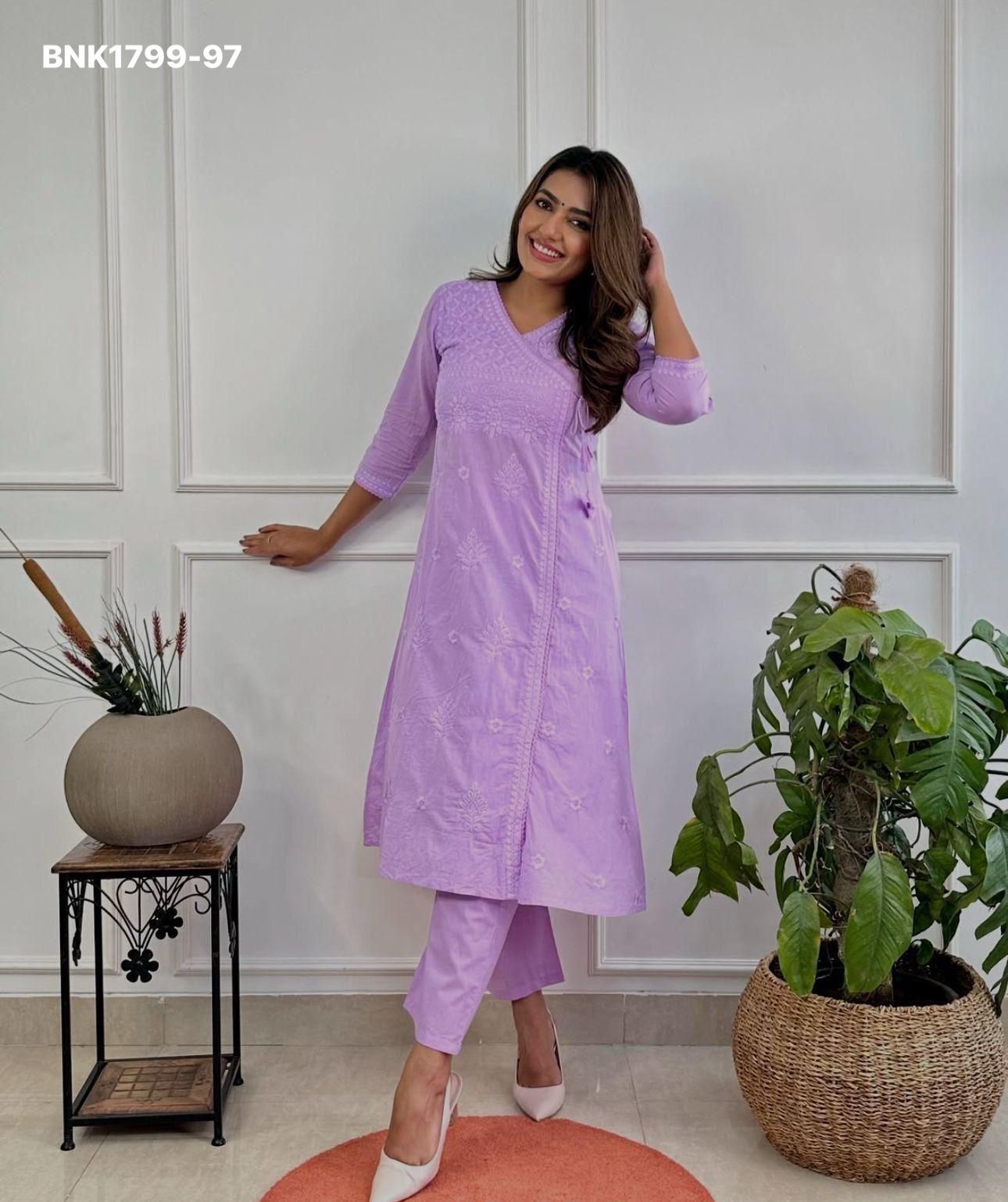Beautiful cotton chikankari angrakha style pant sets - MNK1799