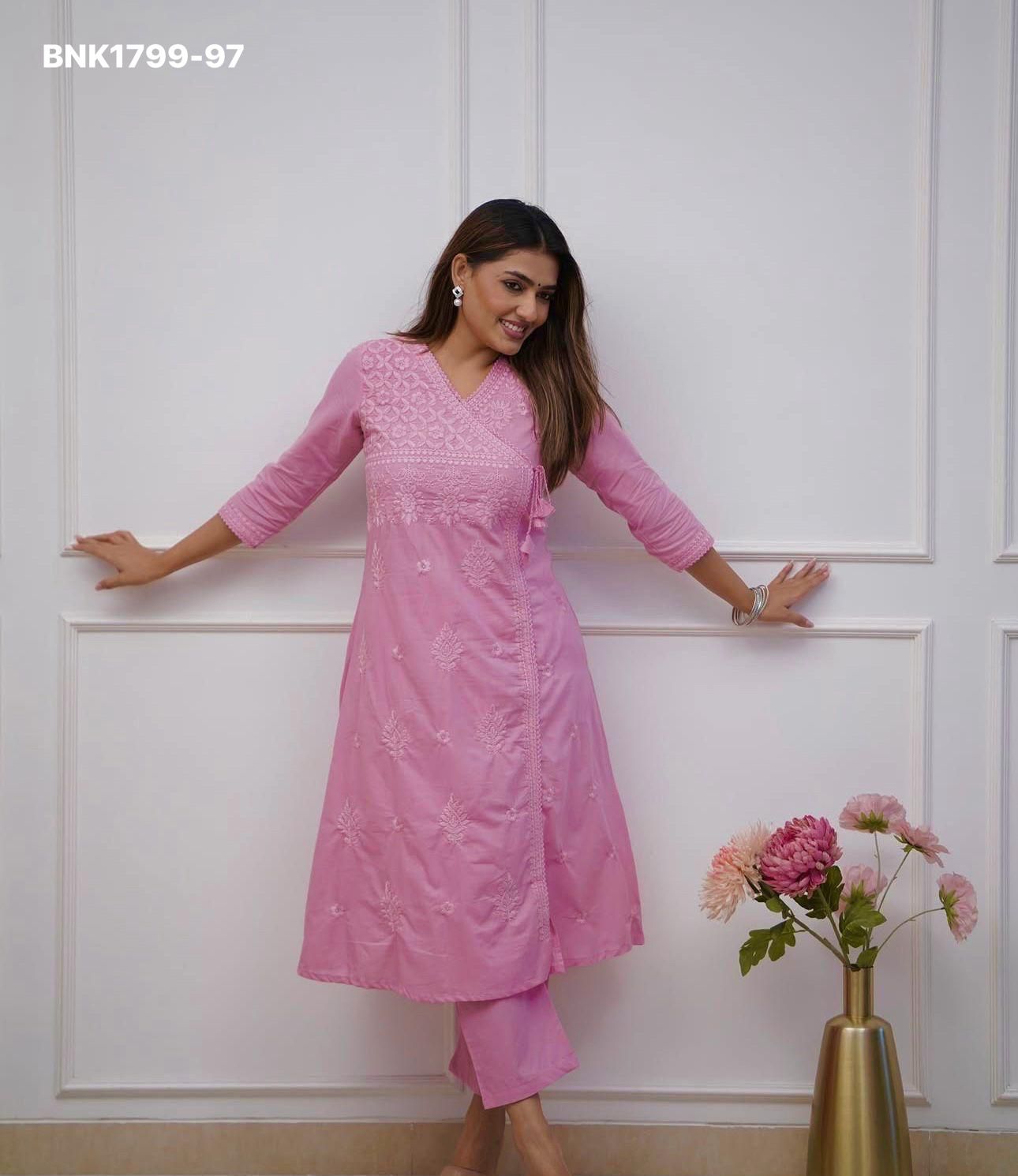 Beautiful cotton chikankari angrakha style pant sets - MNK1799