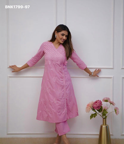 Beautiful cotton chikankari angrakha style pant sets - MNK1799