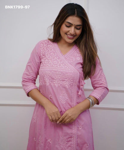 Beautiful cotton chikankari angrakha style pant sets - MNK1799