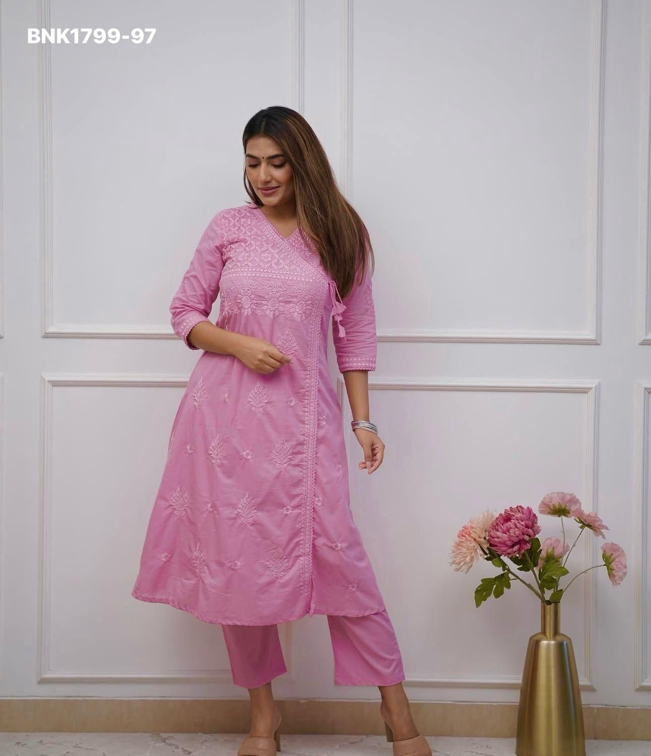 Beautiful cotton chikankari angrakha style pant sets - MNK1799