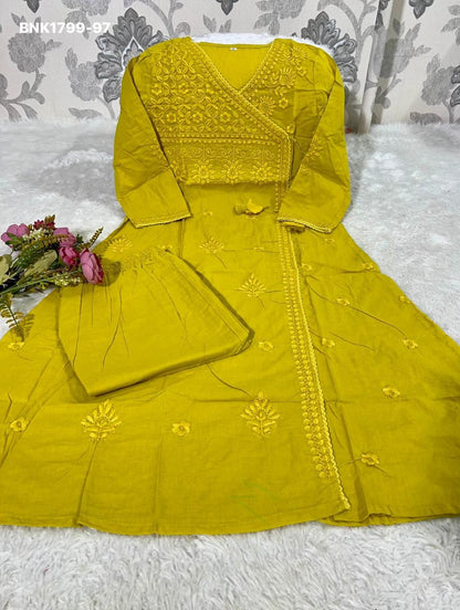 Beautiful cotton chikankari angrakha style pant sets - MNK1799