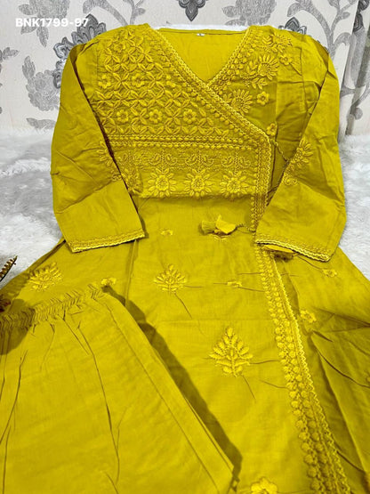 Beautiful cotton chikankari angrakha style pant sets - MNK1799