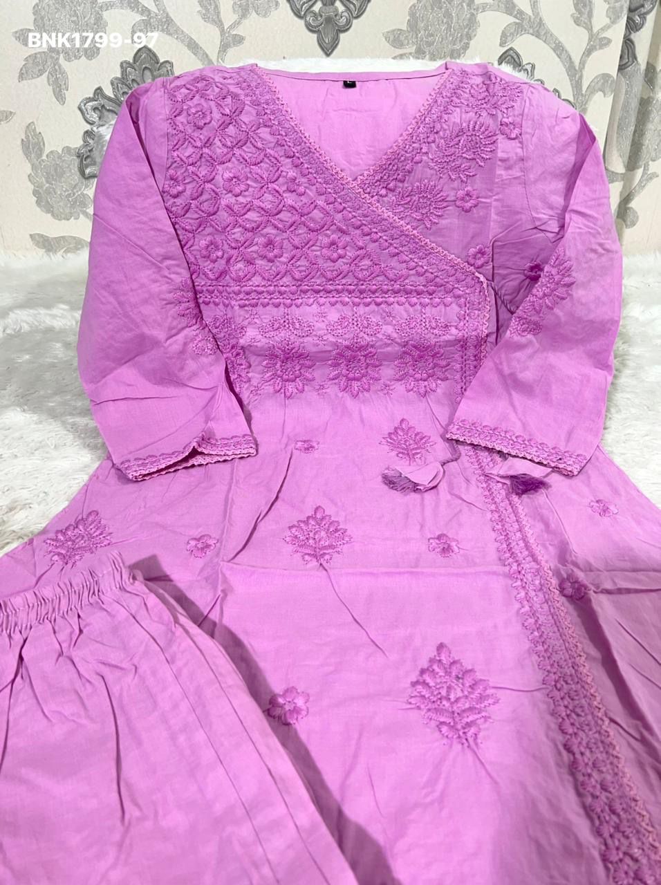 Beautiful cotton chikankari angrakha style pant sets - MNK1799