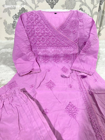 Beautiful cotton chikankari angrakha style pant sets - MNK1799